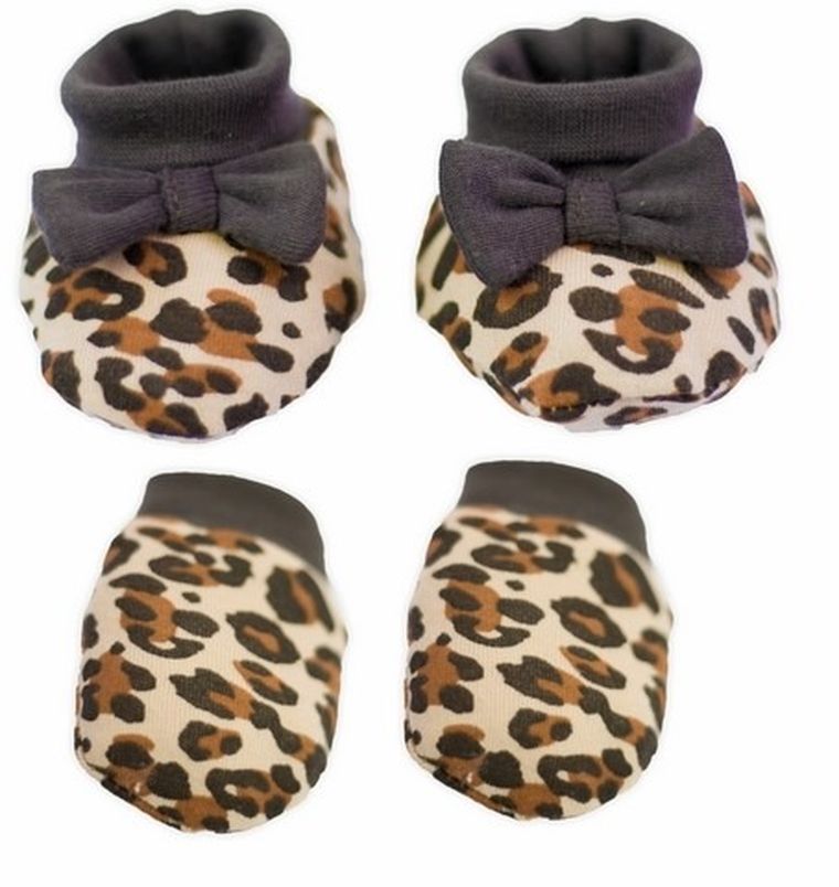 Komplet dziewczęcy, Rękawiczki niedrapki, Buciki niechodki, brązowo-beżowy, Nicol