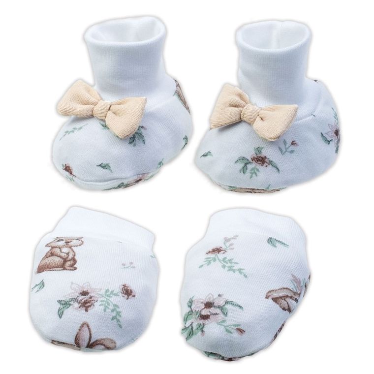 Komplet dziewczęcy, Rękawiczki niedrapki, Buciki niechodki, ecru, Nicol