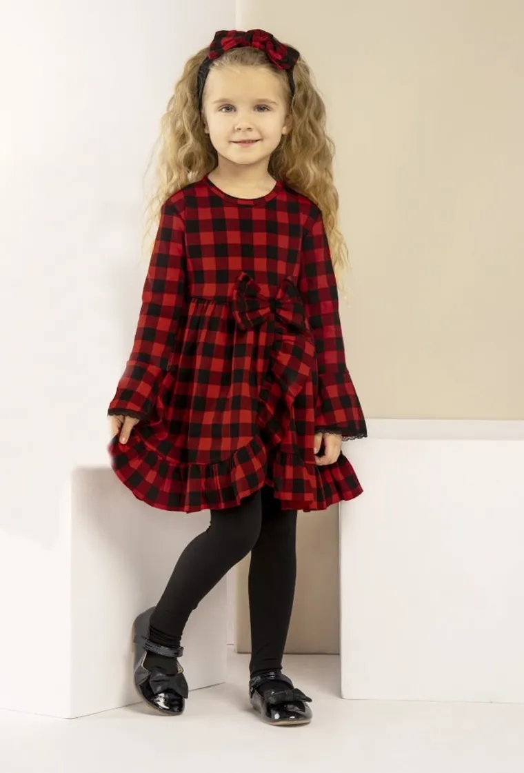 Komplet dziewczęcy, Sukienka, Opaska, czerwono-czarny, Nicol