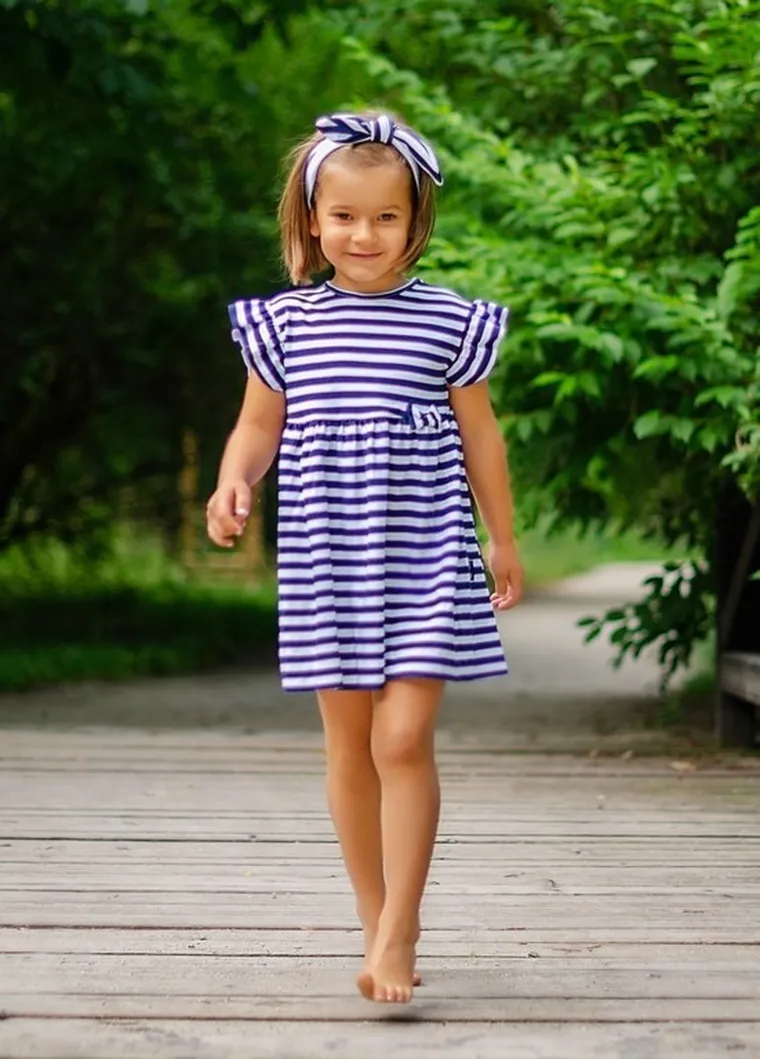 Komplet dziewczęcy, Sukienka, Opaska, granatowy, Nicol