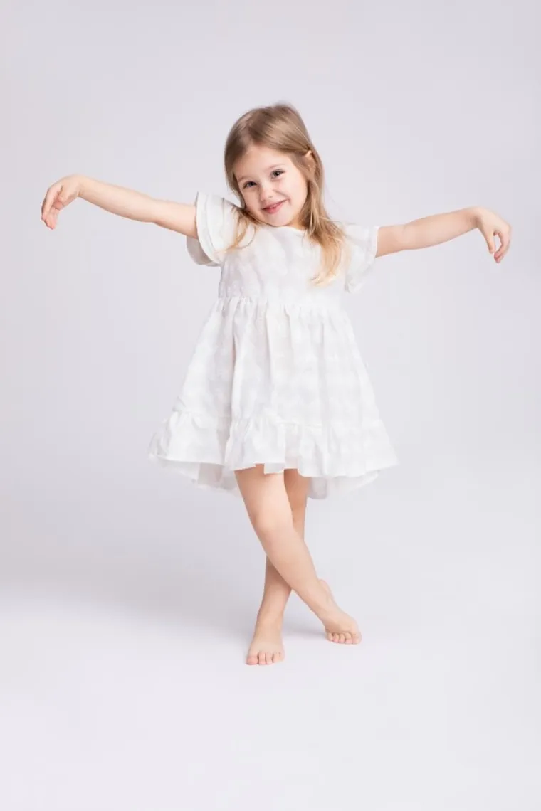 Komplet dziewczęcy, Sukienka z krótkim rękawem, Opaska, ecru, Nicol