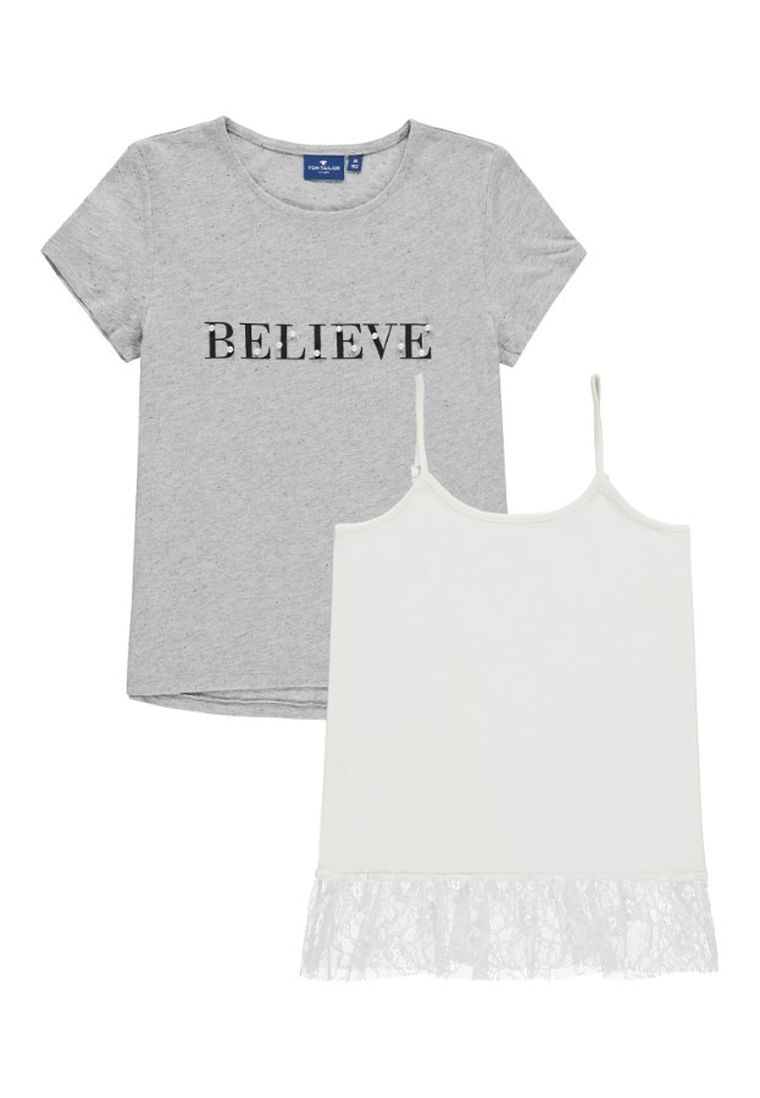 Komplet dziewczęcy, T-shirt, Bluzka na ramiączka, szaro-biały, Tom Tailor