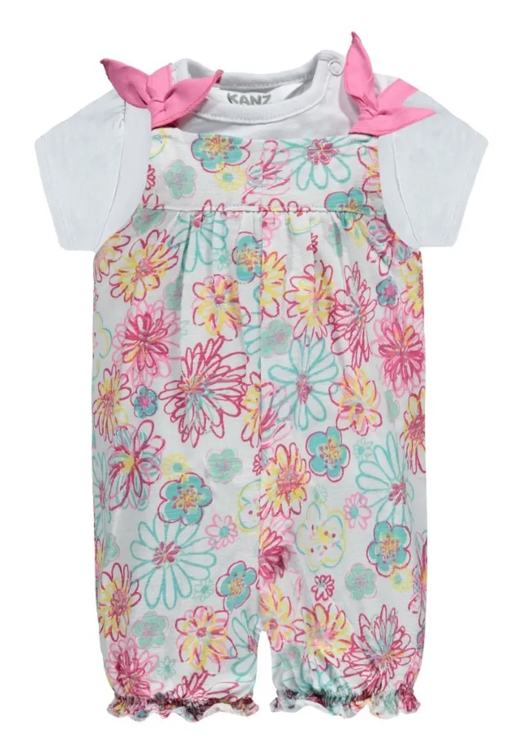 Komplet dziewczęcy, T-shirt, Rampers, biały, Kanz