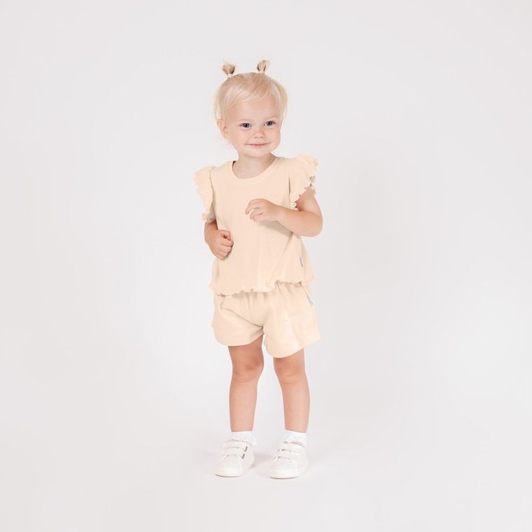 Komplet dziewczęcy, T-shirt, Szorty, beżowy, Nicol