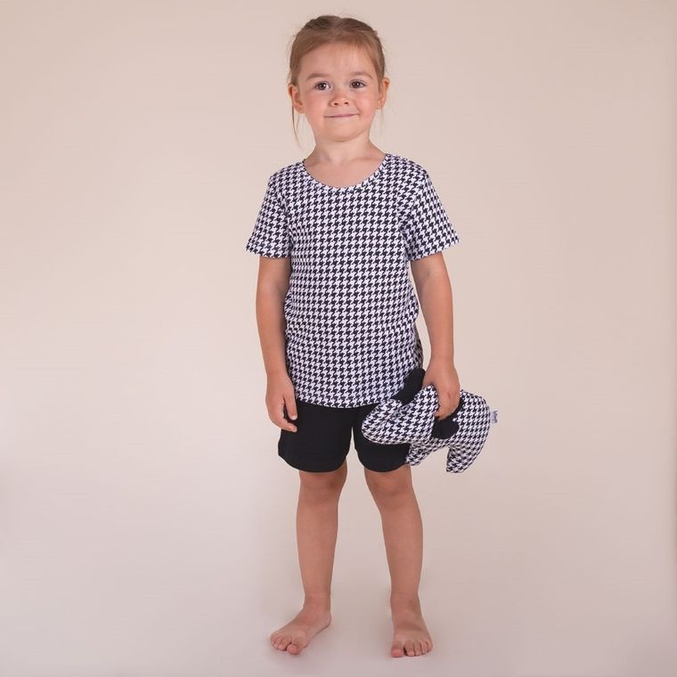 Komplet dziewczęcy, T-shirt, Szorty, biało-czarny, Nicol