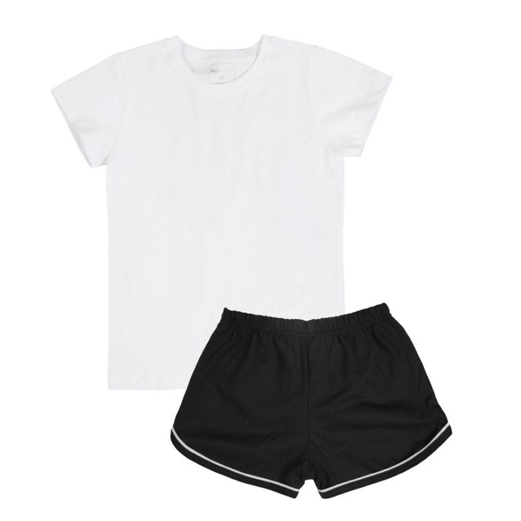 Komplet dziewczęcy, T-shirt, Szorty, biało-czarny, Tup Tup