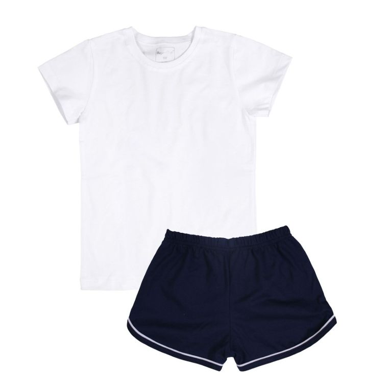 Komplet dziewczęcy, T-shirt, Szorty, biało-granatowy, Tup Tup