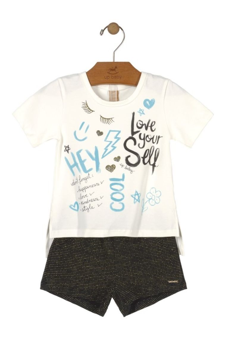 Komplet dziewczęcy, T-shirt, Szorty, biało-szary, Up Baby