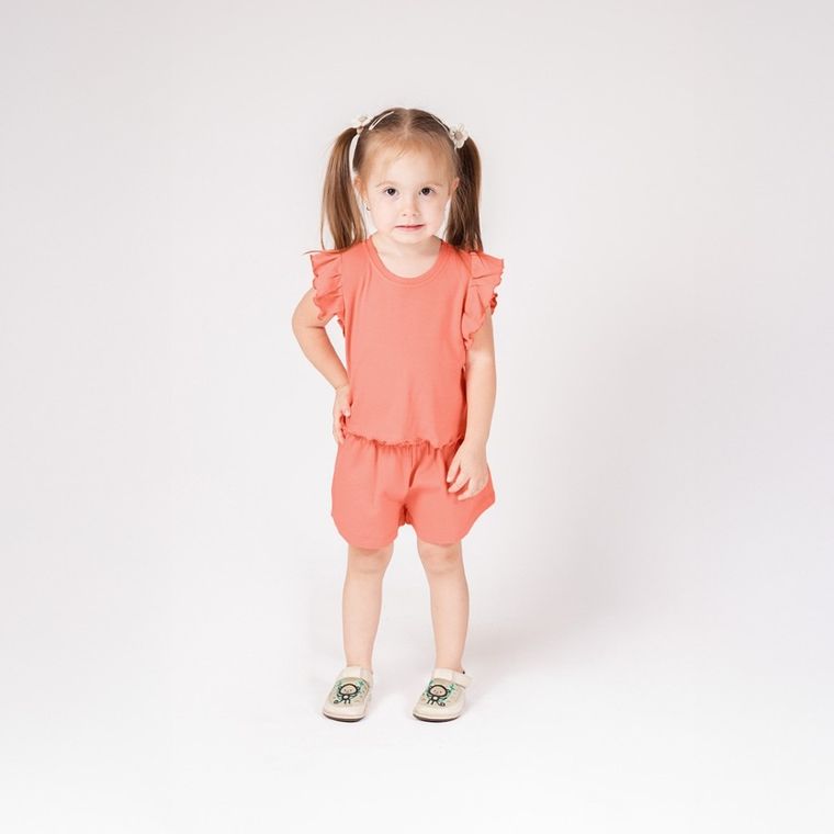 Komplet dziewczęcy, T-shirt, Szorty, koralowy, Nicol