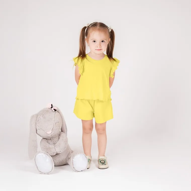 Komplet dziewczęcy, T-shirt, Szorty, żółty, Nicol