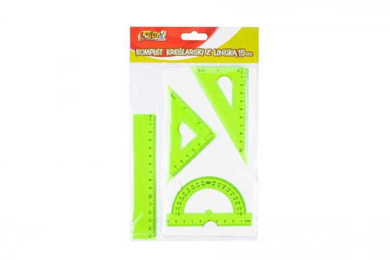 Komplet kreślarski z linijką, 15 cm, zielony