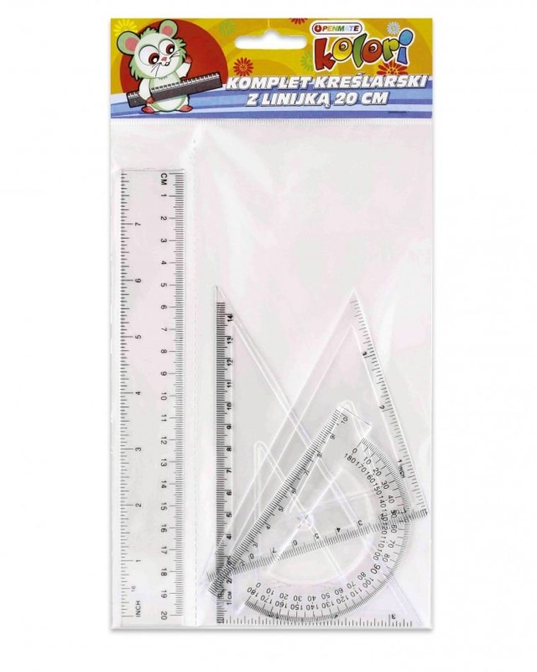 Komplet kreślarski z linijką, 20 cm