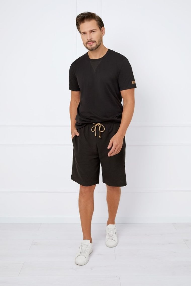 Komplet męski, T-shirt, Szorty, czarny, Italian Fashion