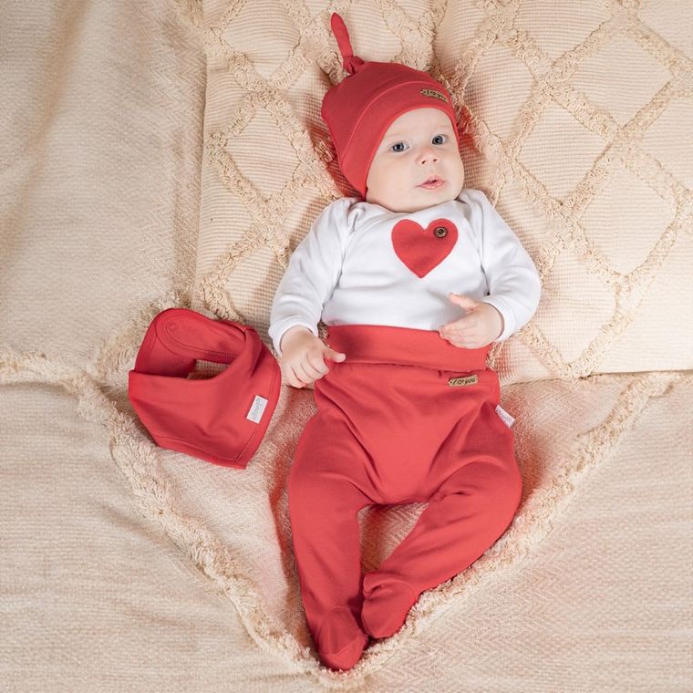 Komplet niemowlęcy, Body z długim rękawem, Półśpiochy, Czapka, Apaszka, biało-czerwone, Nicol