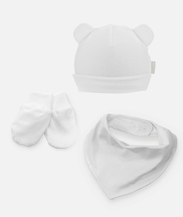 Komplet niemowlęcy, Czapka, Apaszka, Rękawiczki niedrapki, biały, Iltom