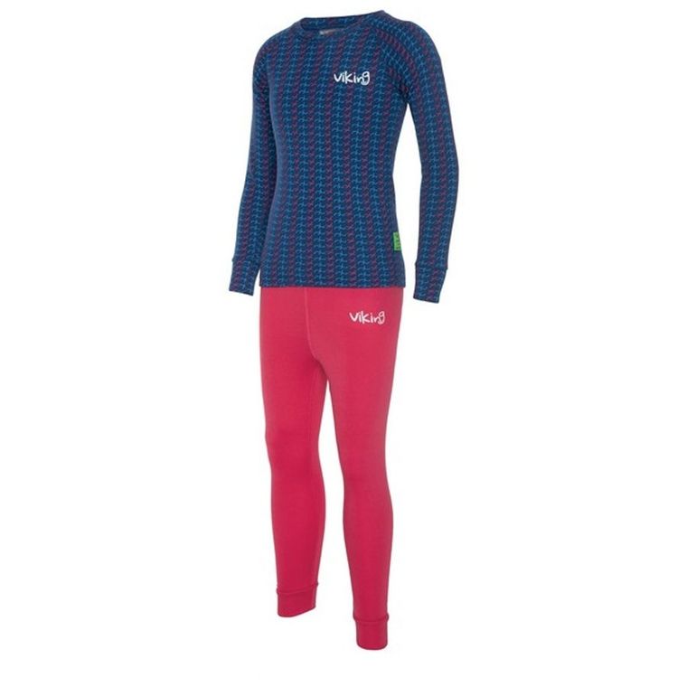 Komplet termoaktywny dziewczęcy, Bluzka z długim rękawem, Spodnie dresowe, różowo-niebieski, Viking Nino