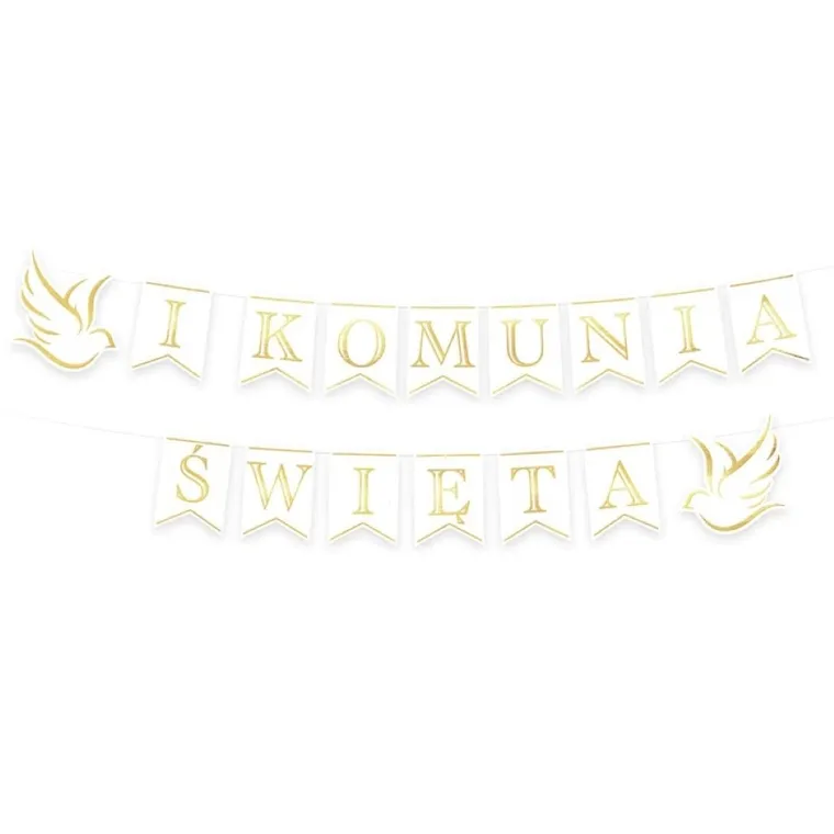 Komunia Święta, baner, Girlanda napis z gołębiami, 250 cm