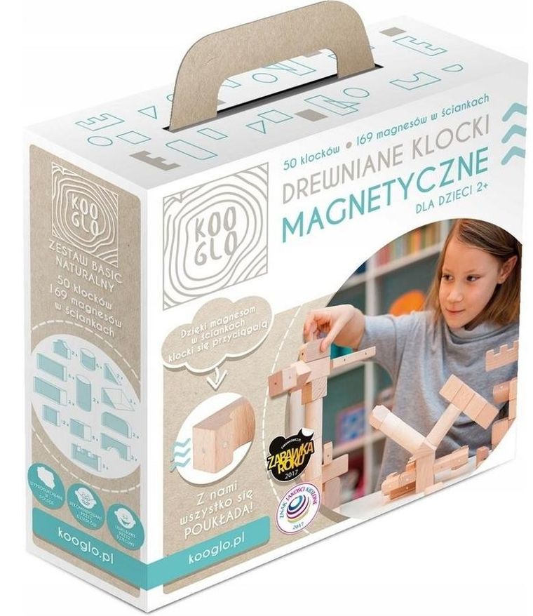 Kooglo, Basic, klocki drewniane, Natural, 50 elementów