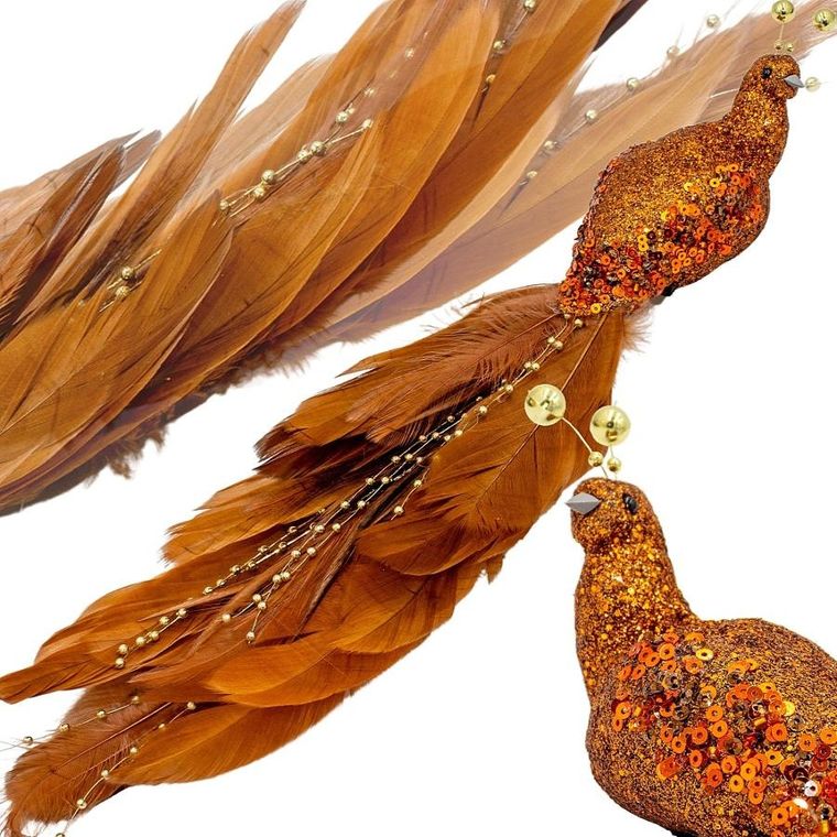 Koopman, ptaszek dekoracyjny na klipsie, brązowo-miedziany, 38 cm