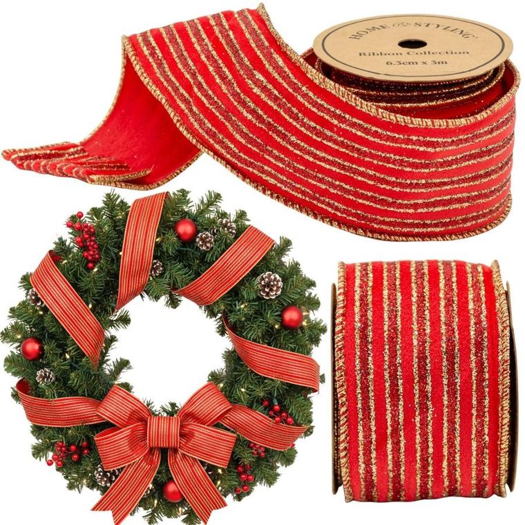 Koopman, wstążka złote paski, czerwona, 6,3-300 cm