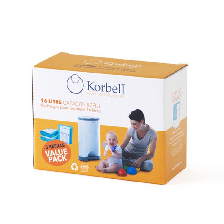 Korbell, wkład do pojemnika na pieluszki, 3-pack, 16 l