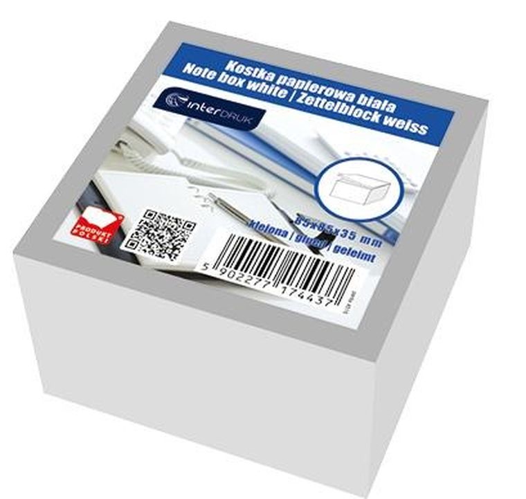 Kostka papierowa klejona, biała 85-85-35 mm