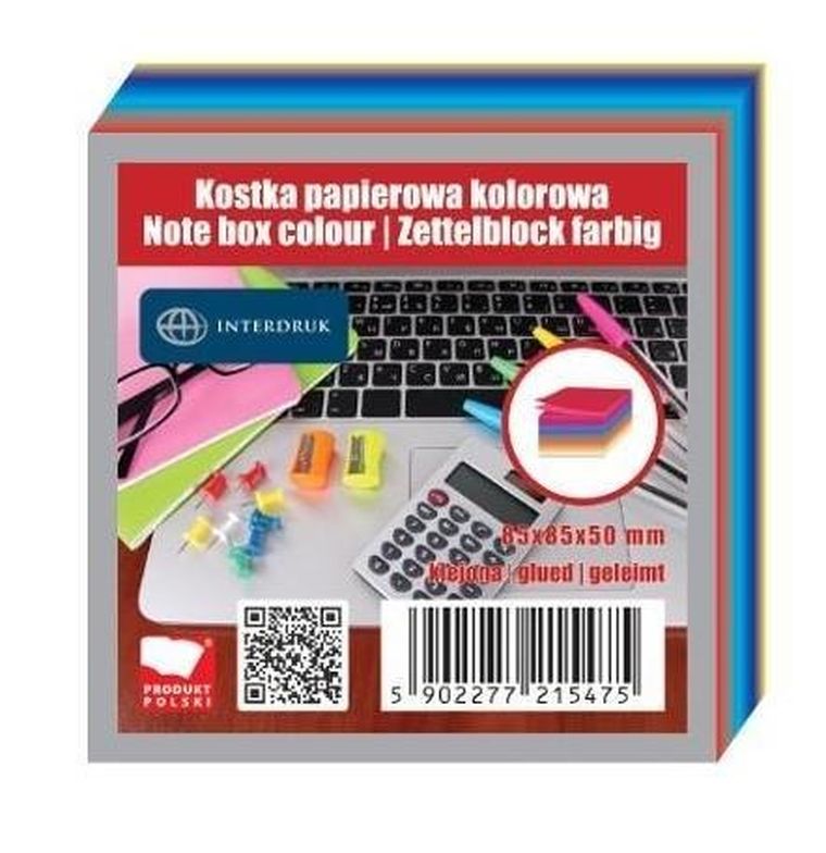 Kostka papierowa, kolorowa, 85-85-50 mm