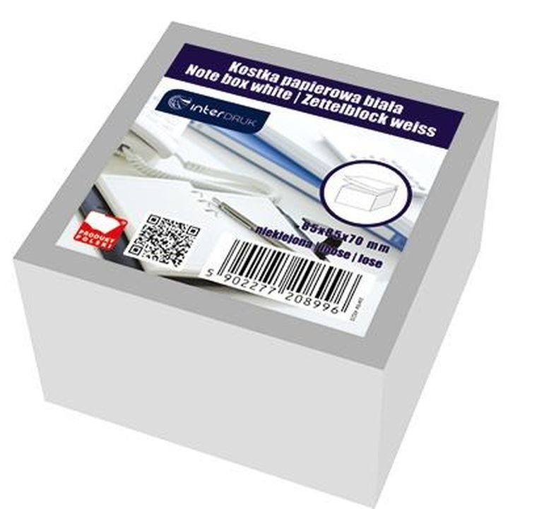 Kostka papierowa, nieklejona, biała, 85-85-70 mm