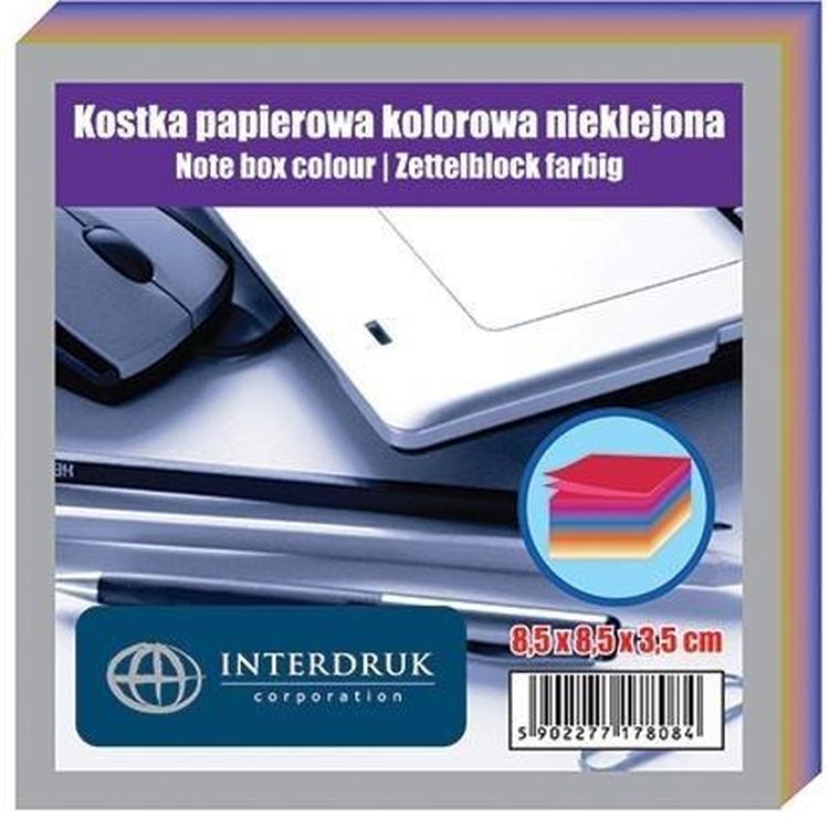 Kostka papierowa, nieklejona, kolorowa, 85-85-35 mm