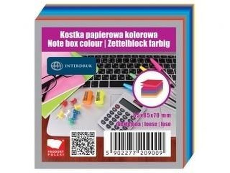 Kostka papierowa, nieklejona, kolorowa, 85-85-70 mm