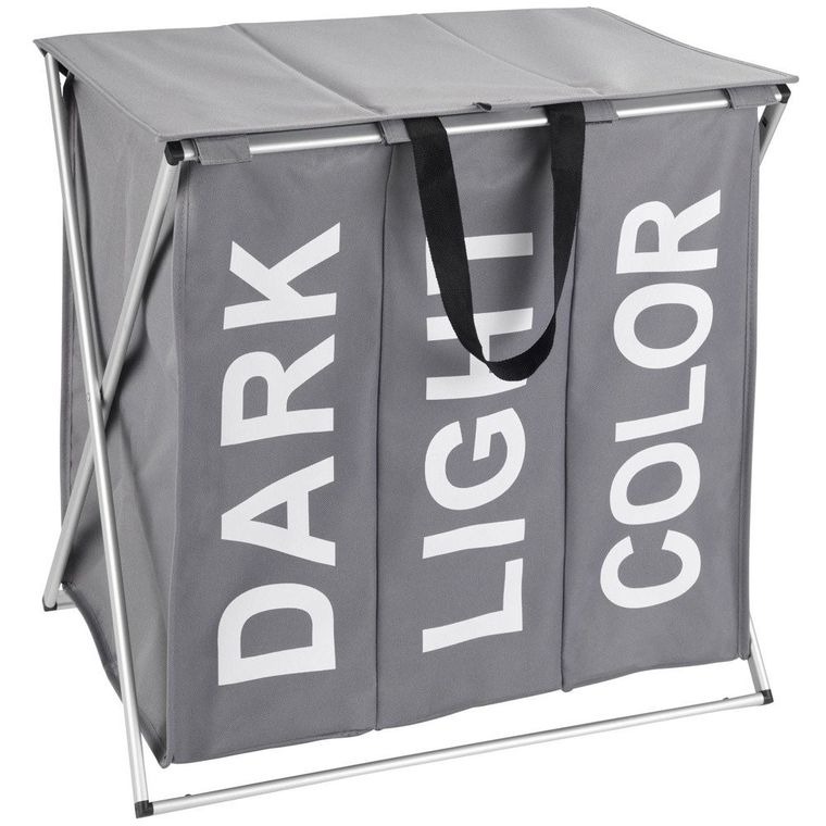 Kosz trójkomorowy na brudną bieliznę, składany, Trio Top, 57-57-38 cm