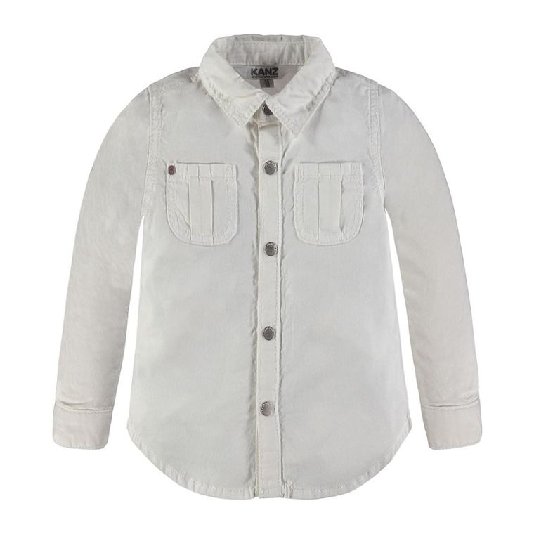 Koszula chłopięca z długim rękawem, biała, Kanz