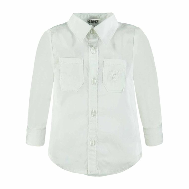 Koszula chłopięca z długim rękawem, biała, Kanz