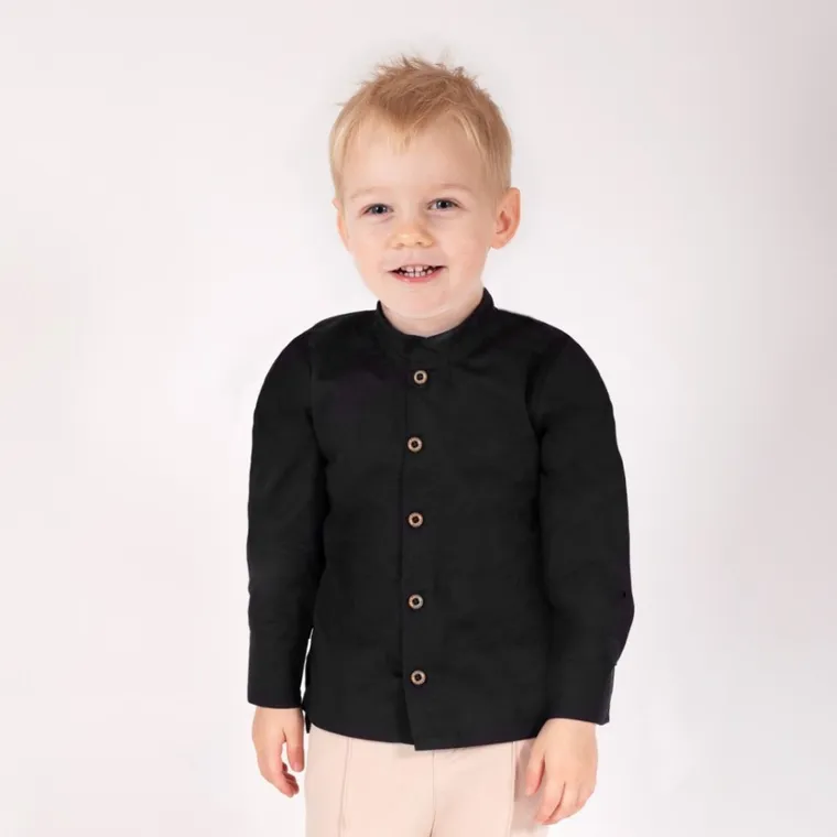 Koszula chłopięca z długim rękawem, czarna, Nicol