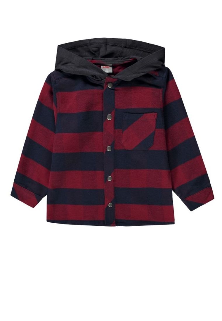 Koszula chłopięca z długim rękawem, z kapturem, czerwona, Kanz