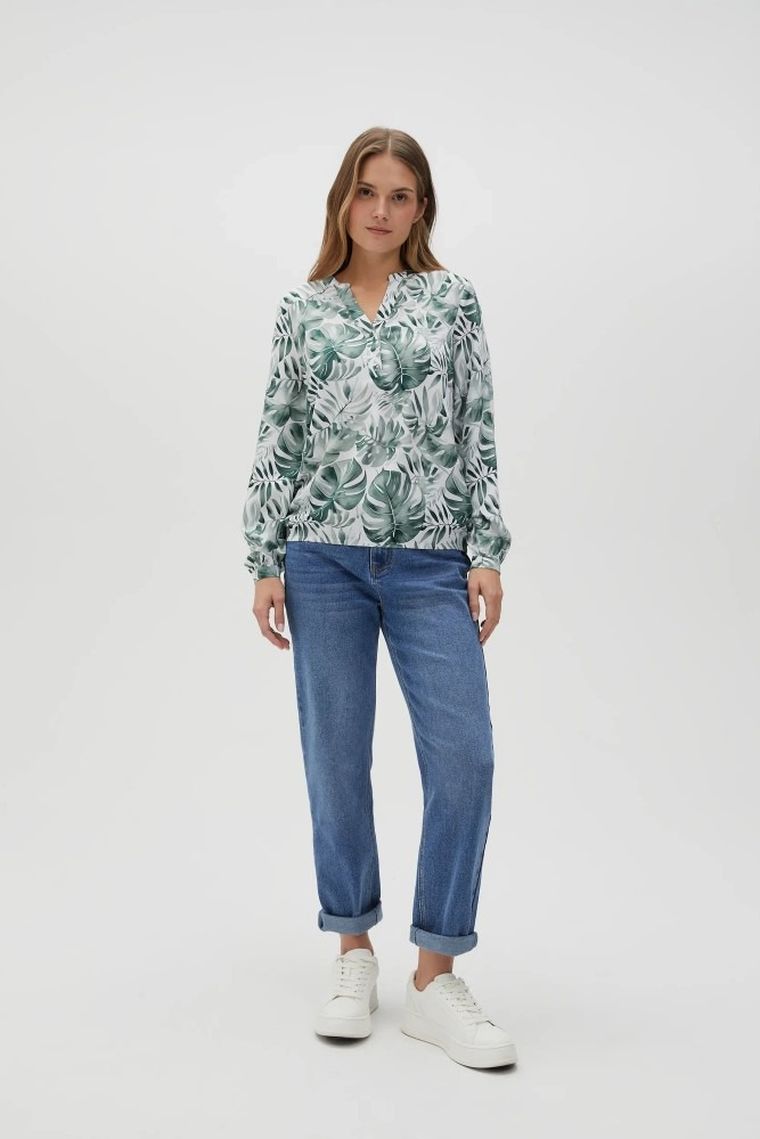 Koszula damska, biało-zielona, Moodo