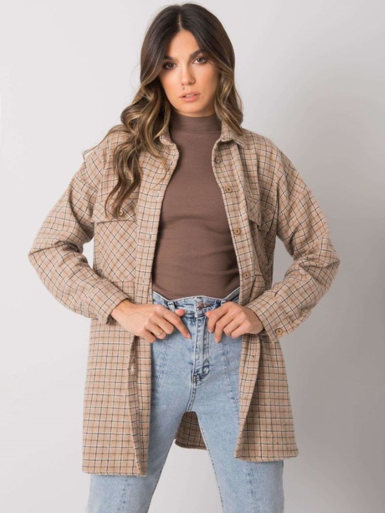 Koszula damska z długim rękawem, beżowa, Rue Paris