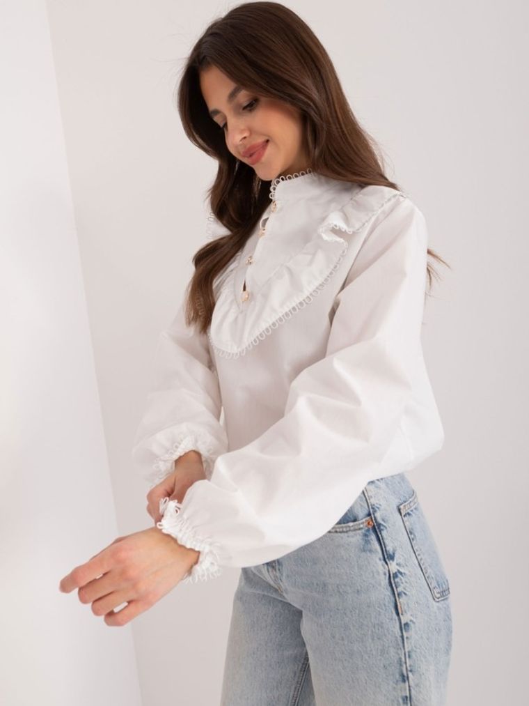 Koszula damska z długim rękawem, biała, Lakerta