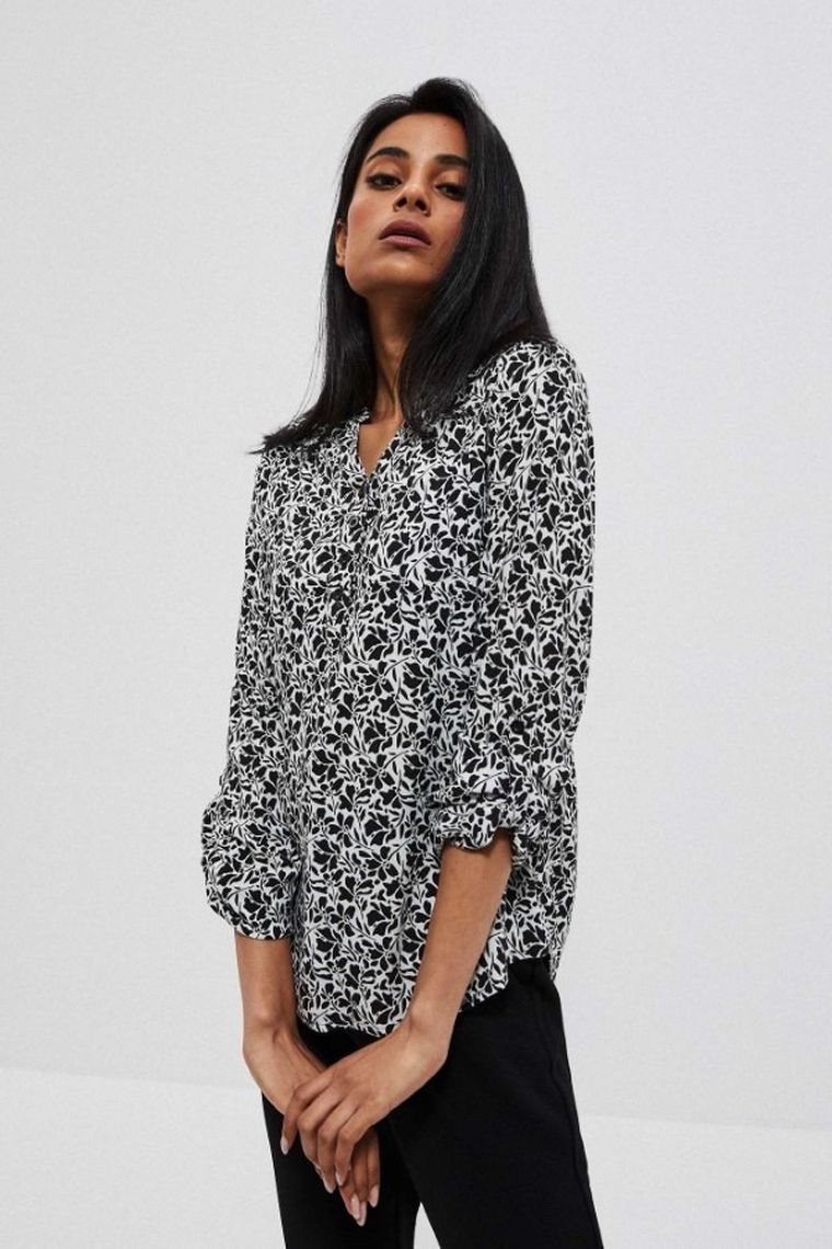 Koszula damska z długim rękawem, biała, Moodo