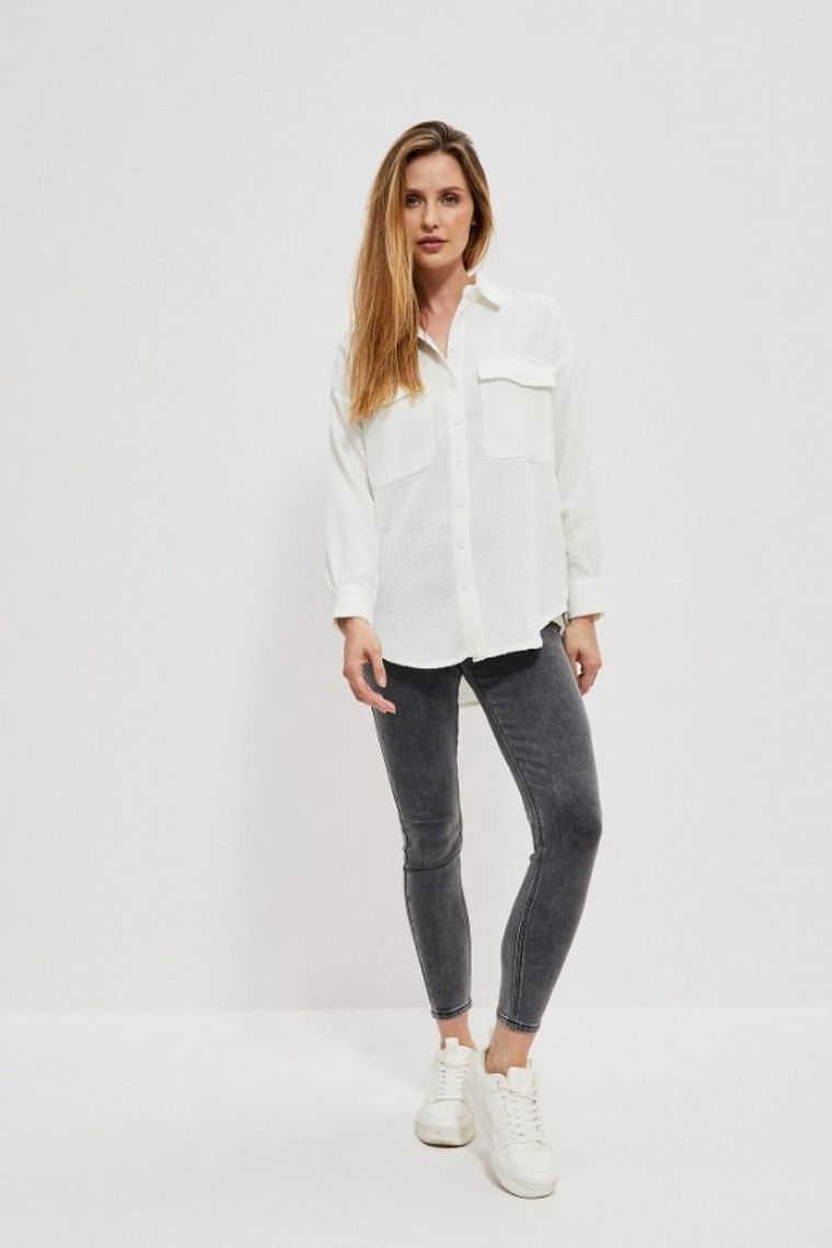 Koszula damska z długim rękawem, biała, Moodo