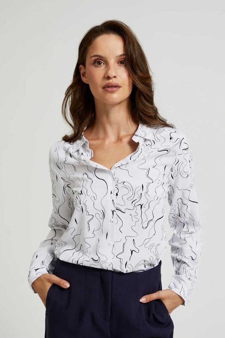 Koszula damska z długim rękawem, biała, Moodo