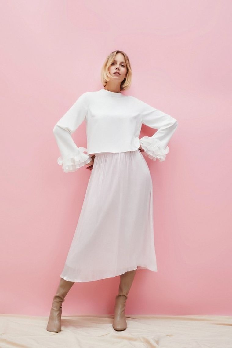 Koszula damska z długim rękawem, biała, Moodo