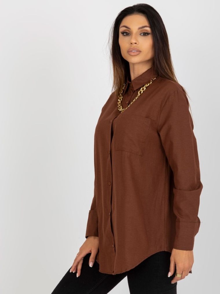 Koszula damska z długim rękawem, brązowa, Factory Price