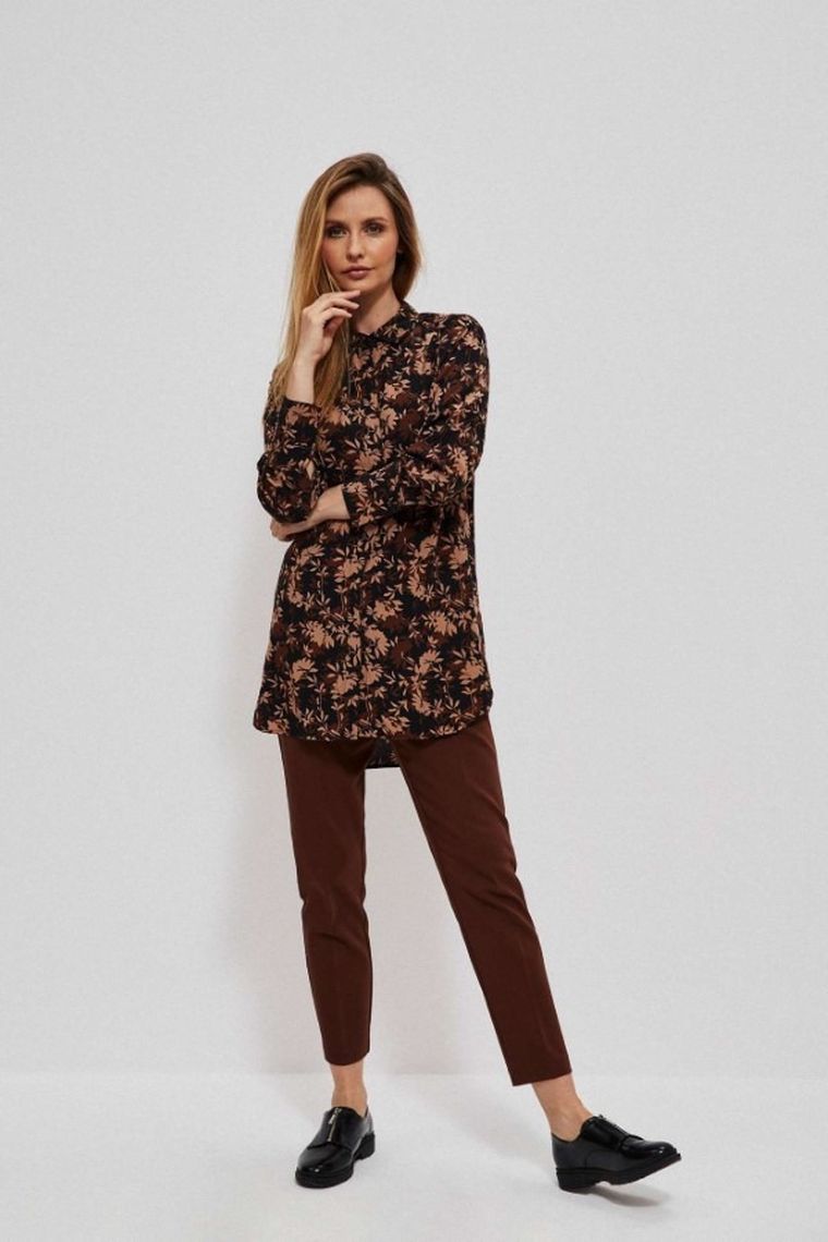 Koszula damska z długim rękawem, brązowa, Moodo