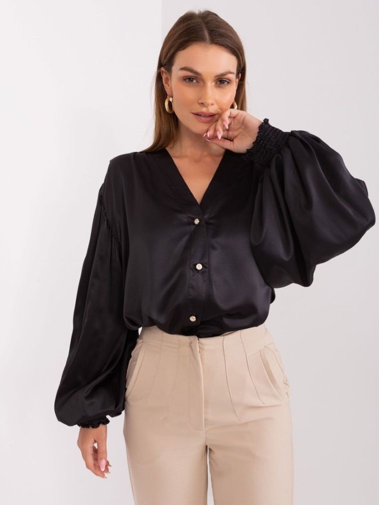 Koszula damska z długim rękawem, czarna, Lakerta