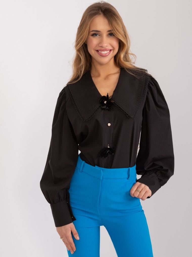 Koszula damska z długim rękawem, czarna, Lakerta