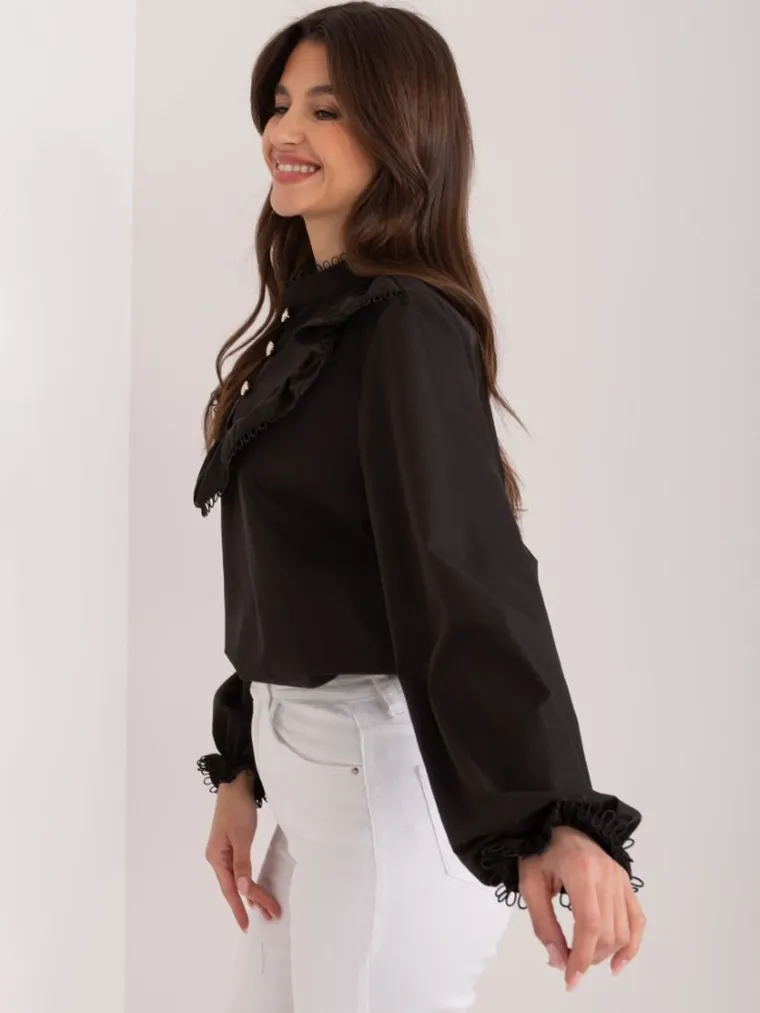 Koszula damska z długim rękawem, czarna, Lakerta