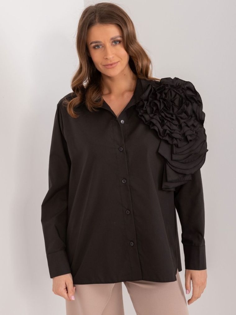 Koszula damska z długim rękawem, czarna, Lakerta
