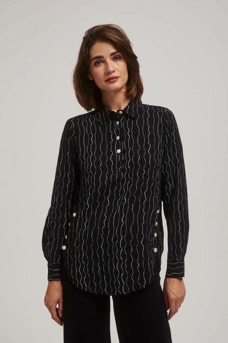 Koszula damska z długim rękawem, czarna, Moodo