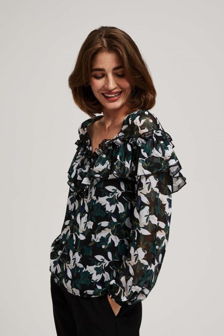 Koszula damska z długim rękawem, czarna, Moodo